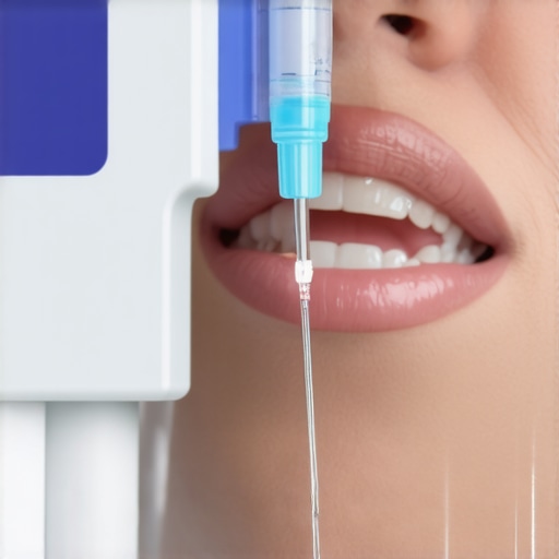 Dentist using saliva testing kit to analyze oral microbiome for personalized dental care.