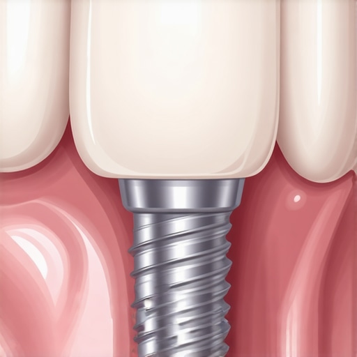 Dental Implant Integration - Long-term Health Impact Detailed view of a dental implant fused with jawbone, symbolizing health and stability.