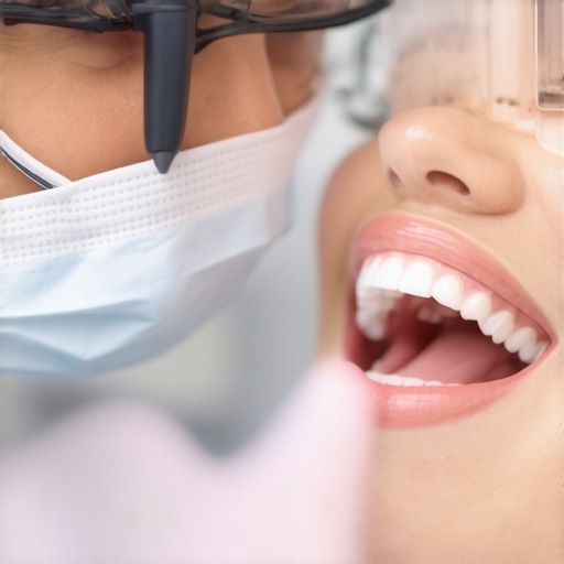 Dentist using digital imaging tools to examine patient's smile in a high-tech clinic.