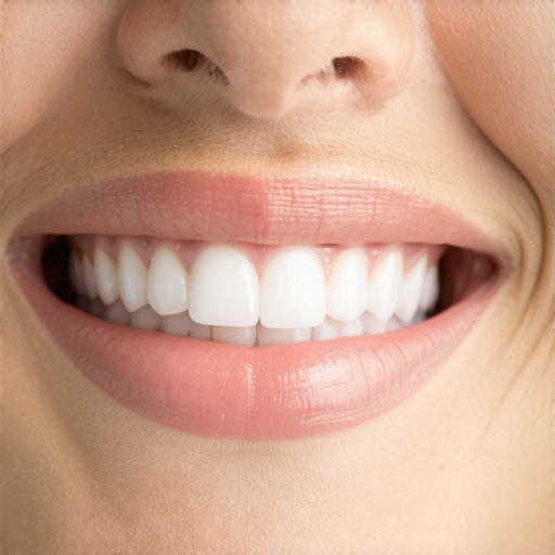 Person with natural-looking veneers and implants, smiling confidently