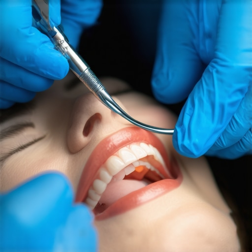 Professional Veneer Application Process Dentist applying veneers to patient's teeth in a clinical setting