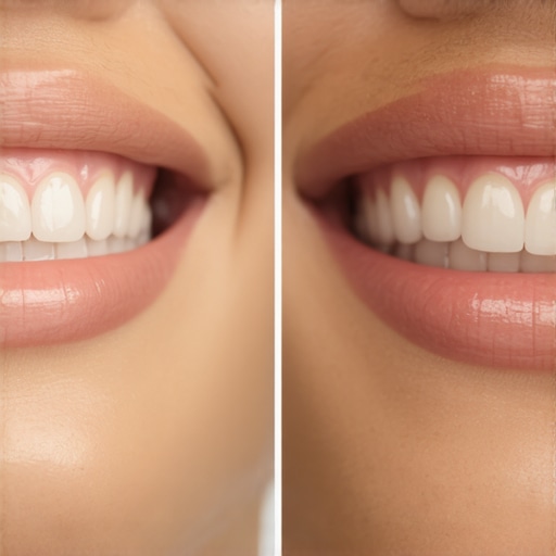 Smile Makeover Before and After Comparison of a patient's smile before and after cosmetic dental procedures
