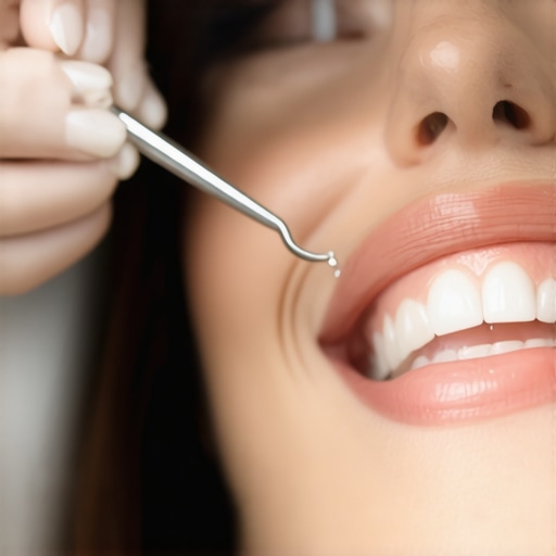 Dentist fitting veneers on patient's teeth in a clean, modern dental office