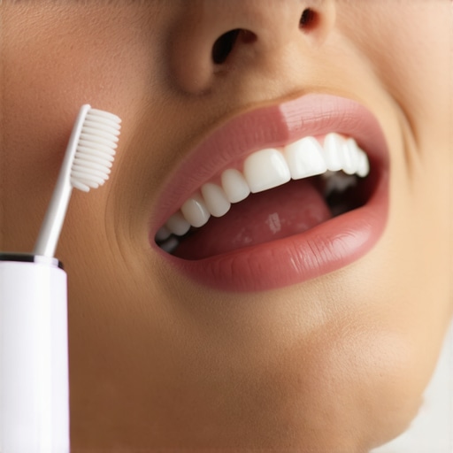 Person using an electric toothbrush and water flosser for oral care
