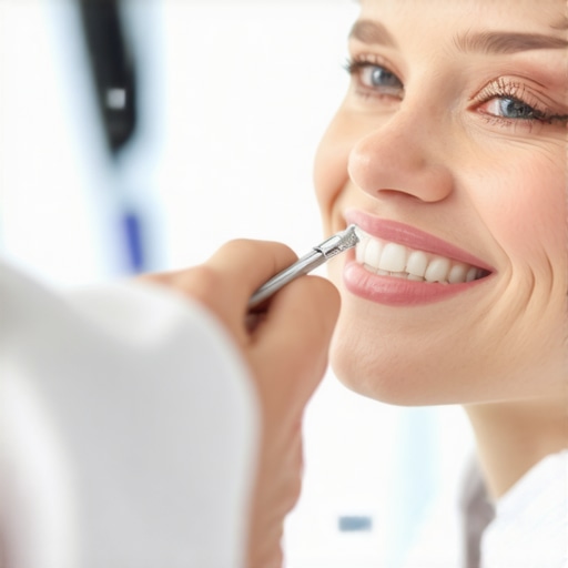 Dentist discussing cosmetic dental options with patient in clinic