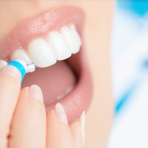A dentist demonstrating cleaning tools for veneers and implants