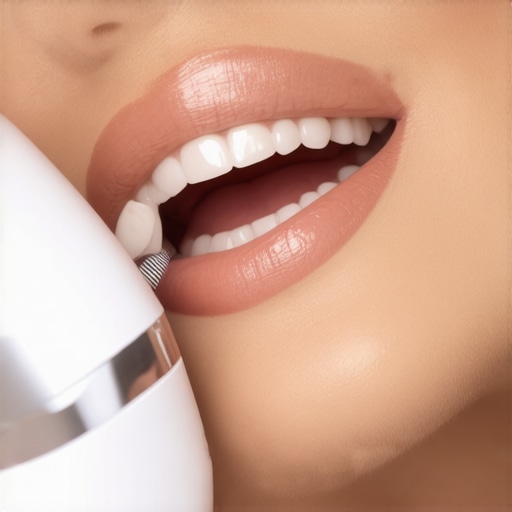 Person manually cleaning dental veneers with ultrasonic device.