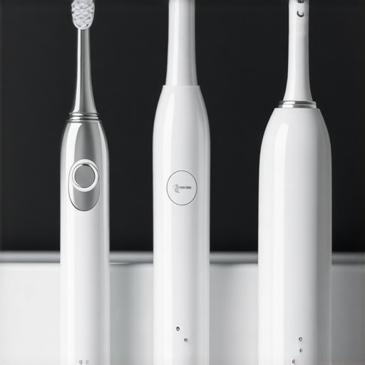 A water flosser, an electric toothbrush, and dental floss on a bathroom counter, symbolizing effective oral hygiene routines.