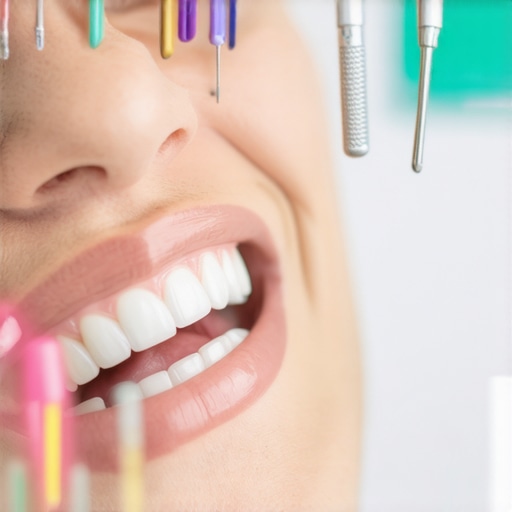 Modern Dental Materials Dentist inspecting a patient's teeth with advanced dental restoration materials