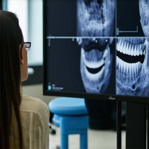 Dentist showing detailed 3D dental scans to patient.