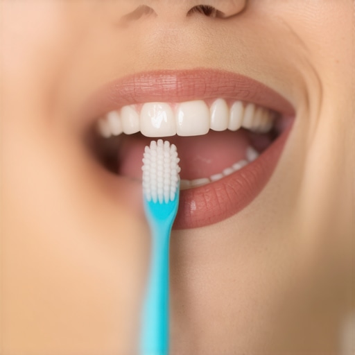 Person brushing gums gently with toothbrush