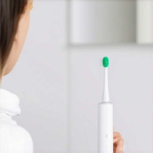 Person performing at-home dental cleaning with ultrasonic toothbrush and water flosser
