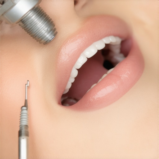 Dentist assessing dental implant stability during a checkup.
