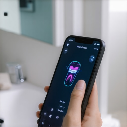 Person monitoring dental health with a smart sensor connected to a smartphone