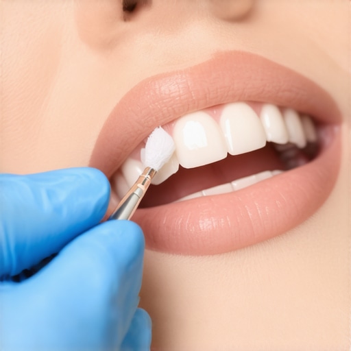 Dentist applying bio-ceramic adhesive during veneer bonding process