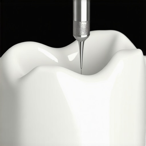 Dental professional using fiber-optic scanner to inspect dental implants.