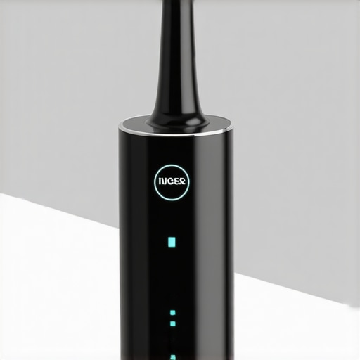 A high-tech ultrasonic toothbrush displaying sensor lights indicating optimal brushing pattern.