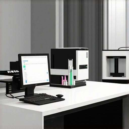 A high-tech dental laboratory showing digital design stations, 3D printers, and surgical tools used for creating long-lasting dental restorations.