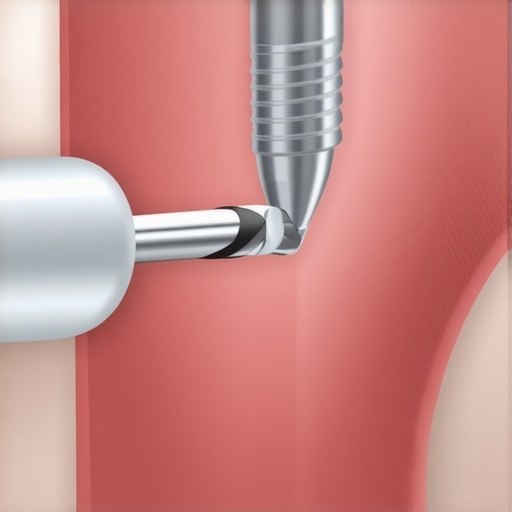 Dentist performing deep cleaning on a dental implant with specialized tools