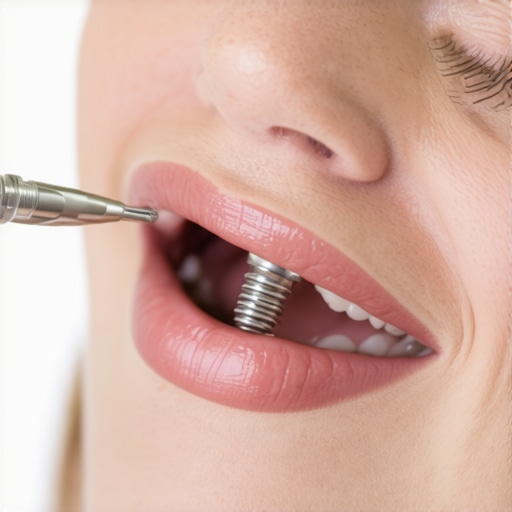 Dentist performing a tapping test on a dental implant to assess stability