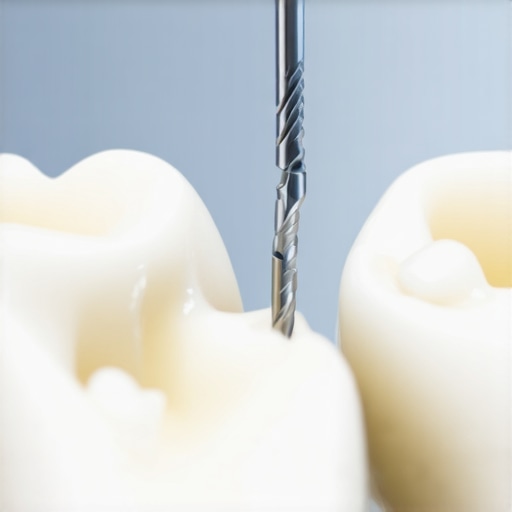 Dentist carefully trimming a dental crown to match surrounding teeth.