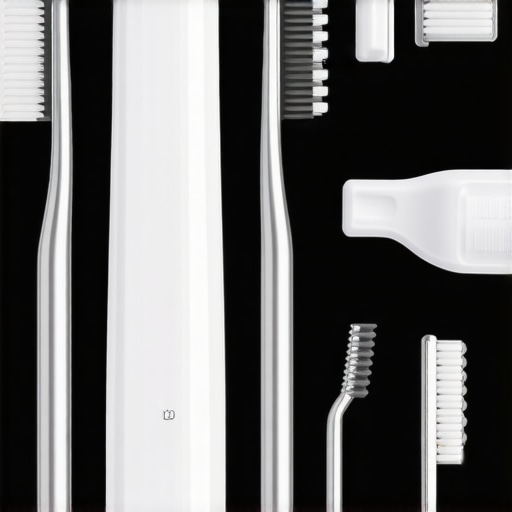 A set of dental maintenance tools including an electric toothbrush, interdental brushes, and a custom night guard.