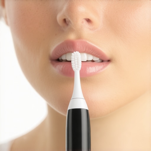 Advanced Dental Hygiene Tools Person cleaning teeth with electric toothbrush demonstrating proper technique.