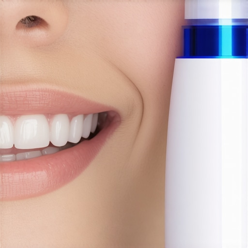 Advanced Ultrasonic Dental Maintenance Tools Hand holding a modern ultrasonic dental cleaner with a smartphone app displaying cleaning statistics.