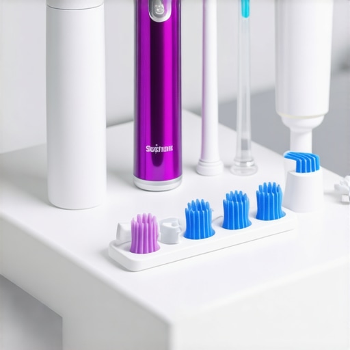 Advanced dental tools for long-term maintenance Collection of modern dental maintenance devices including toothbrush, water flosser, and imaging scanner