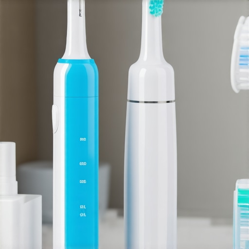Close-up of ultrasonic toothbrush and water flosser used for dental implant maintenance
