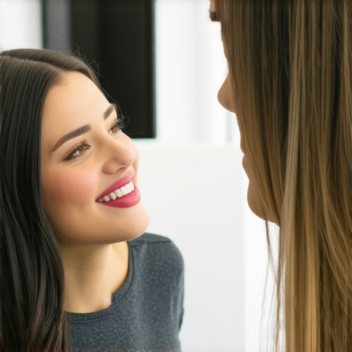Dentist showing veneer and crown models to patient