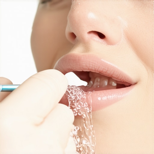 Dentist demonstrating saltwater rinse technique to patient after tooth extraction