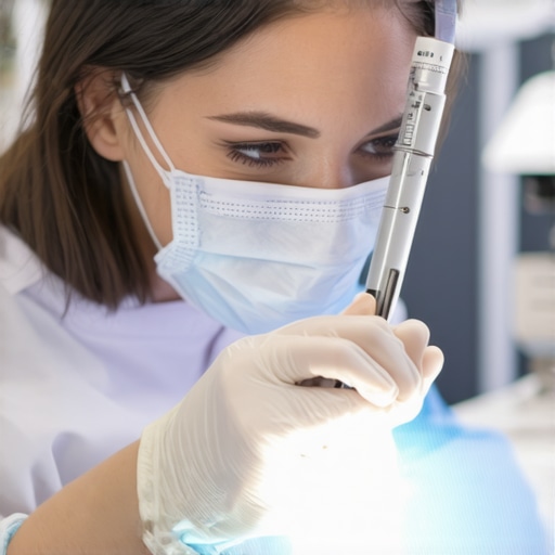 Dentist performing minimally invasive dental implant surgery with digital tools