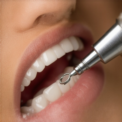 Dental professional performing ultrasonic cleaning on veneers and implants for maintenance and longevity.