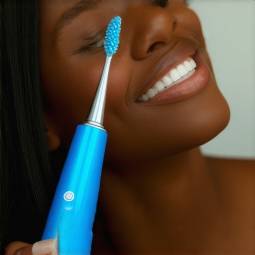 Advanced Dental Tools for Long-Term Maintenance Person demonstrating the use of a sonic toothbrush and water flosser for dental care.