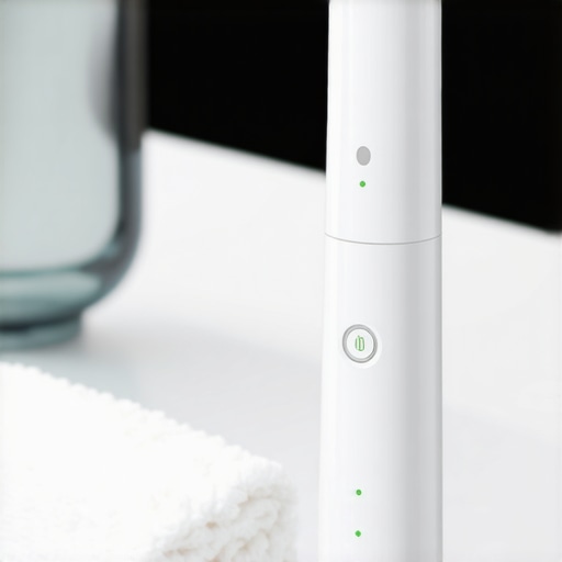 A person brushing their teeth with a high-tech electric toothbrush with pressure sensor.