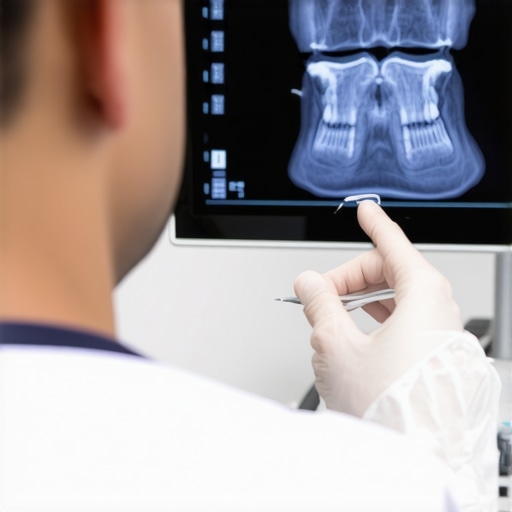 Dentist reviewing wisdom teeth X-ray on digital monitor