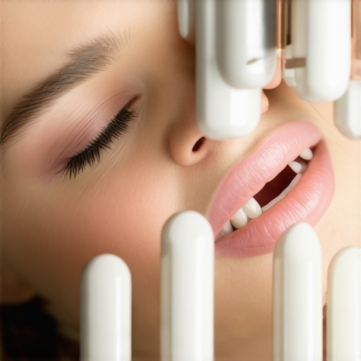Dental professional fitting dentures to a patient in a clinic