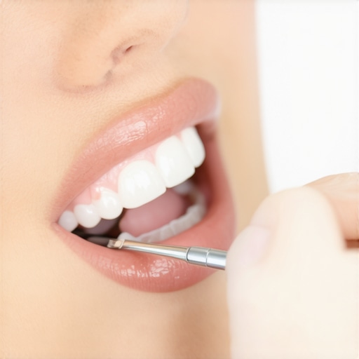 Dentist shaping dental veneers during a consultation