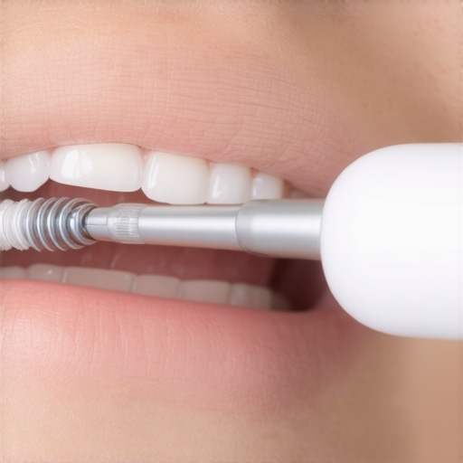 Person cleaning dental implants with high-quality interdental brush