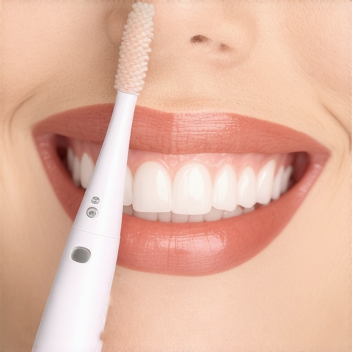 Effective dental cleaning with Sonicare toothbrush Person using an electric toothbrush to maintain veneers and dental implants