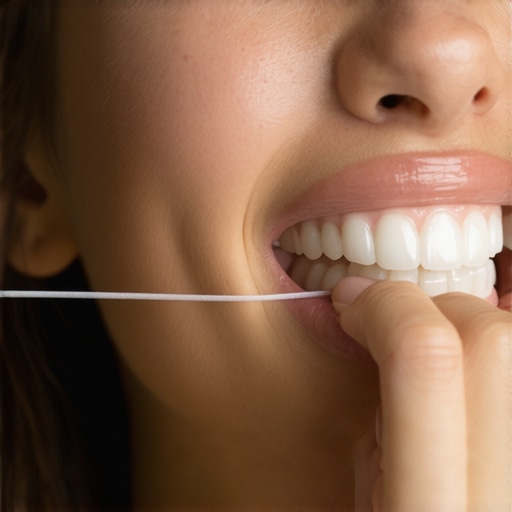 Person demonstrating proper flossing method to promote gum health