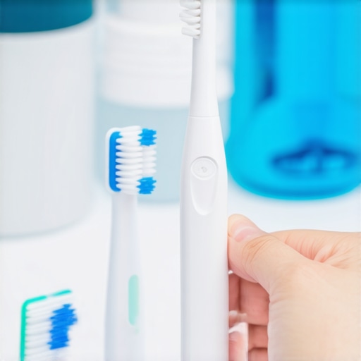 Effective tools for maintaining dental health Personal hygiene tools like a sonic toothbrush and water flosser on a bathroom counter