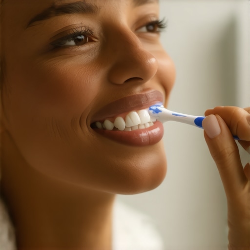 Person demonstrating proper gentle teeth brushing with a soft toothbrush