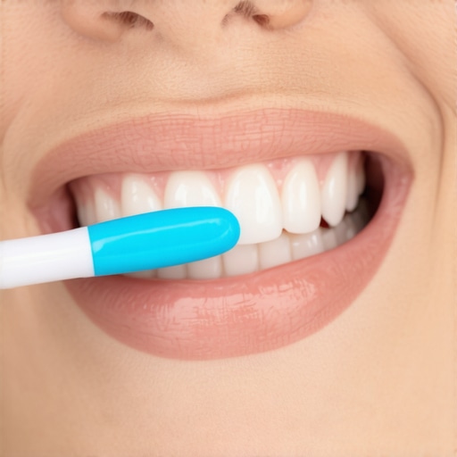 Person brushing gums softly with a toothbrush, focusing on sensitive oral hygiene