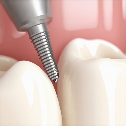 Professional ultrasonic scaler cleaning dental implants with advanced equipment