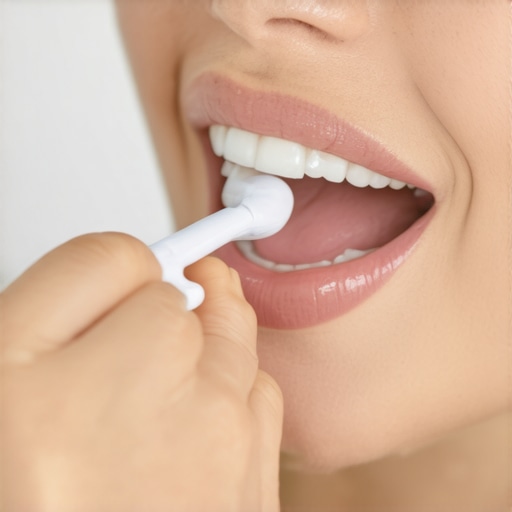 Person flossing and brushing teeth after a meal to prevent stains