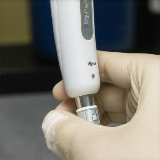Using a Waterpik for Optimal Dental Maintenance Person cleaning dental implants with a Waterpik water flosser, showcasing effective oral hygiene practices.