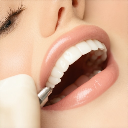 A dentist refining a porcelain veneer to ensure a comfortable fit and natural bite.