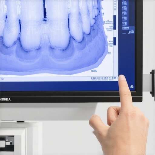 Advanced 3D CBCT Dental Scan Analysis High-tech 3D jaw scan showing bone density for dental implant planning